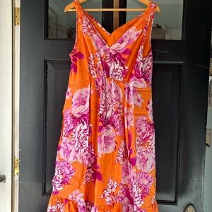 Pink and orange floral Anthropologie Maxi Dress